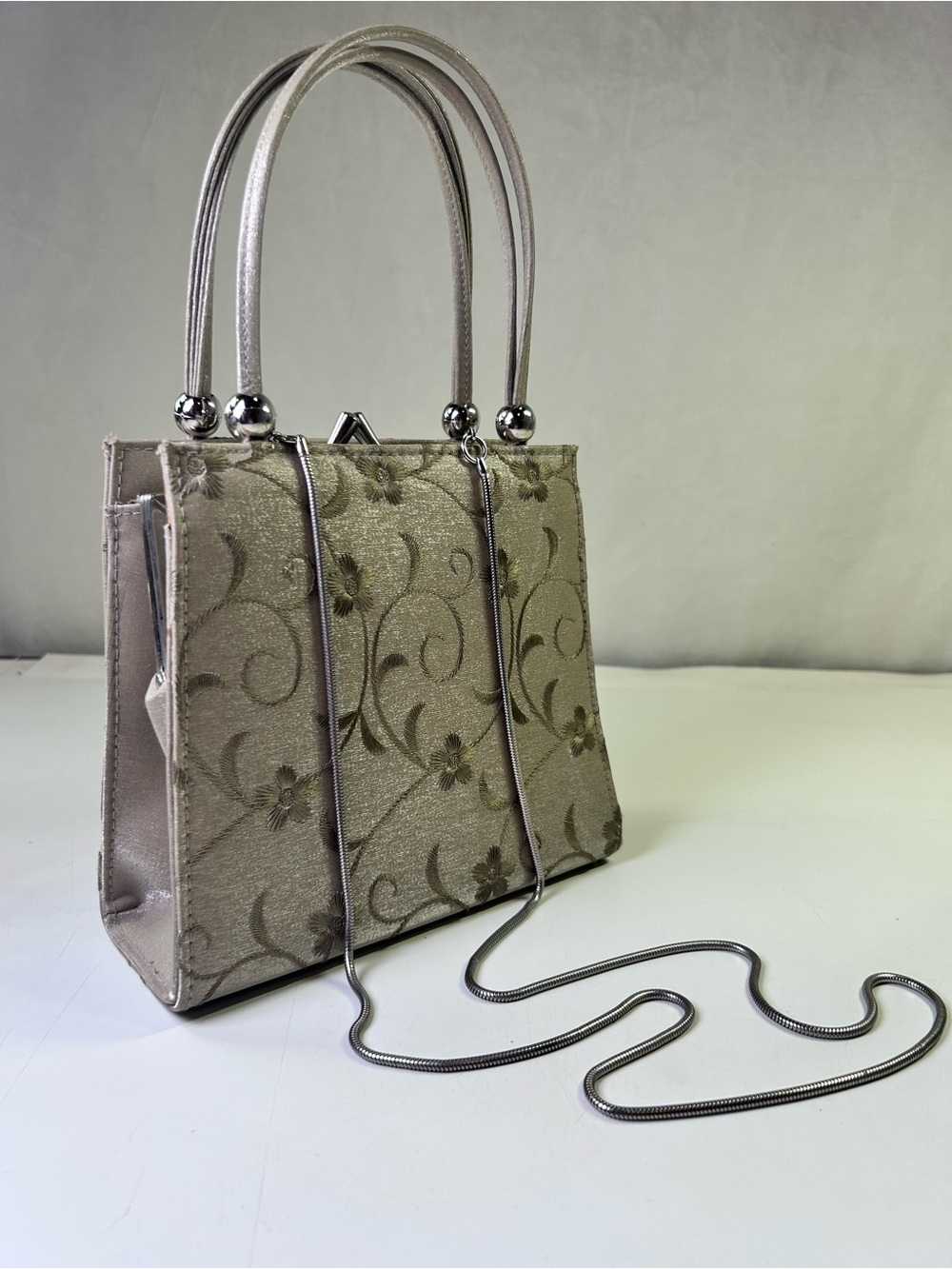 Jeanne Lottie Vintage Evening Kiss-Lock Handbag Top Handle, Snake Chain Strap